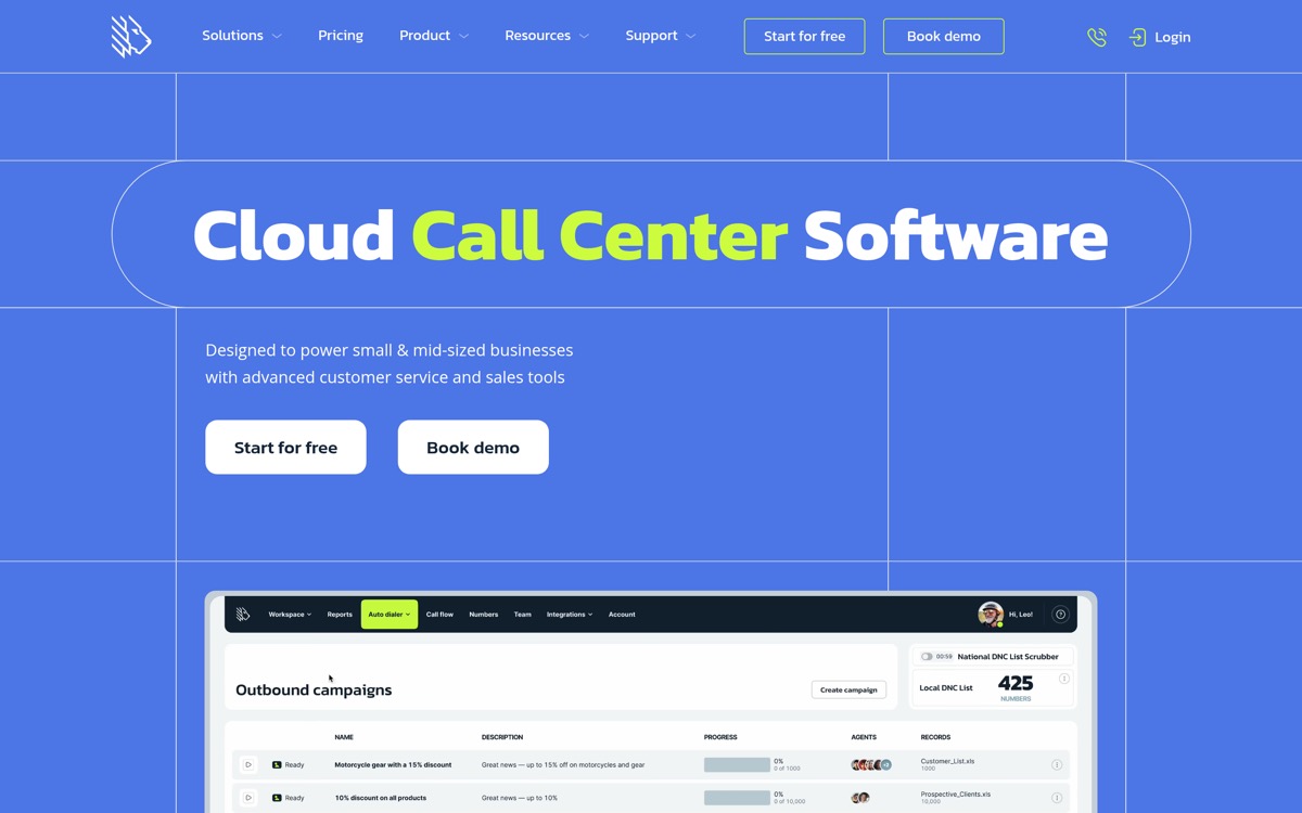 MightyCall homepage