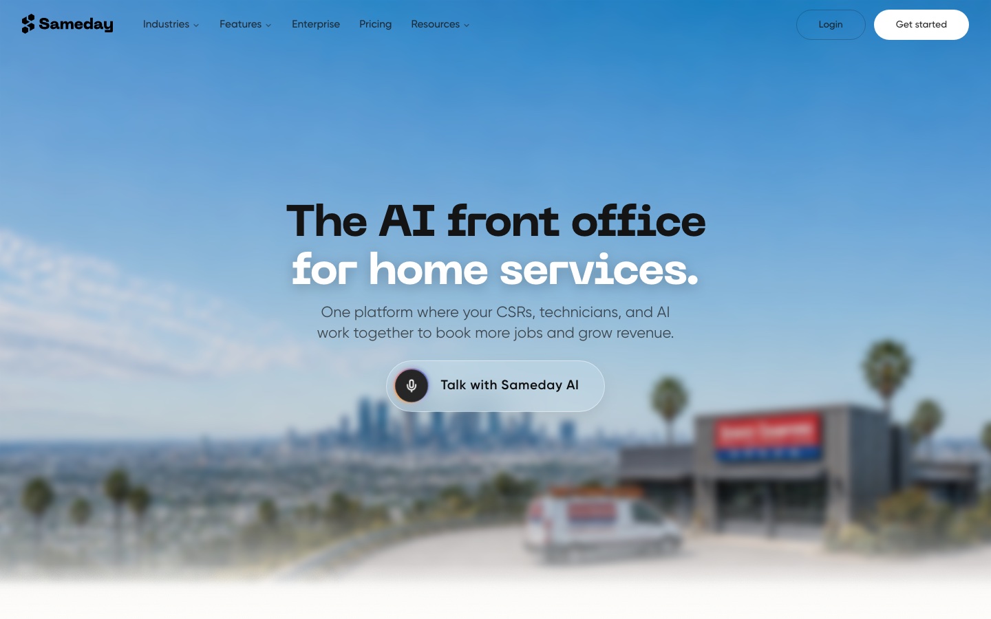 Sameday homepage: "The AI front office for home services"